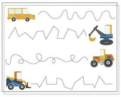 caligrafia treinamento, educacional jogos para crianças, desenho animado carros. vetor