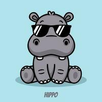 hipopótamo com oculos de sol fofa vetor