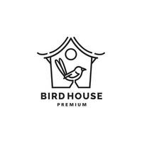 pássaro casa com pássaro empoleirar-se linha arte esboço logotipo vetor ícone