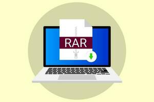 baixando documento conceito, Arquivo com rar rótulo e baixa seta sinal, conectados compras conectados compras vetor