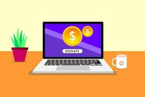 doar seu dinheiro para caridade, doação rede página em uma computador portátil exibição vetor