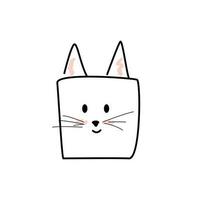 mão desenhado quadrado gato retrato rabisco estilo, vetor ilustração isolado em branco fundo. decorativo Projeto elemento, fofa animal com bigode e rosado bochechas, doméstico animal