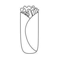 desenho animado doador Kebab velozes Comida doodle. esboço burrito, rua Comida conceito, linha arte, esboço, modelo. Preto e branco ícone. mão desenhado ilustração isolado em branco fundo. vetor