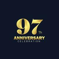 dourado 97º aniversário logotipo projeto, luxuoso e lindo galo dourado cor para celebração evento, casamento, cumprimento cartão, e convite vetor