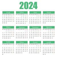 calendário dentro turco para 2024. a semana começa a partir de segunda-feira. vetor ilustração