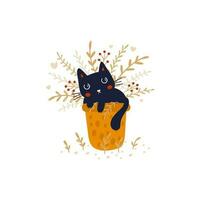 fofa gato sentado dentro uma flor Panela. vetor ilustrações