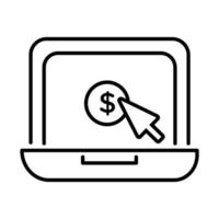 laptop com moeda e cursor de pagamento online estilo linha vetor