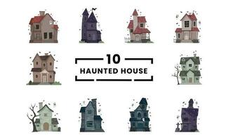 conjunto coleção arrepiante assombrada casa ou castelo mansão abandonado casa com fantasma e bastão para dia das Bruxas conceito ilustração vetor