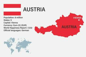 altamente detalhado Áustria mapa com bandeira, capital e pequeno mapa do a mundo vetor