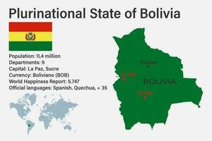 altamente detalhado Bolívia mapa com bandeira, capital e pequeno mapa do a mundo vetor