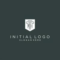 mh monograma com pilar e escudo logotipo projeto, luxo e elegante logotipo para legal empresa vetor