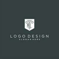 ml monograma com pilar e escudo logotipo projeto, luxo e elegante logotipo para legal empresa vetor