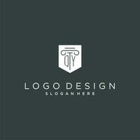 qy monograma com pilar e escudo logotipo projeto, luxo e elegante logotipo para legal empresa vetor