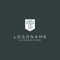 tg monograma com pilar e escudo logotipo projeto, luxo e elegante logotipo para legal empresa vetor