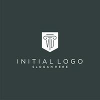 vu monograma com pilar e escudo logotipo projeto, luxo e elegante logotipo para legal empresa vetor