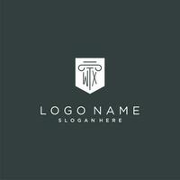 wx monograma com pilar e escudo logotipo projeto, luxo e elegante logotipo para legal empresa vetor