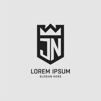 inicial JN logotipo escudo forma, criativo esport logotipo Projeto vetor