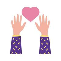 feliz celebração do dia da amizade com mãos levantando corações em estilo plano pastel vetor