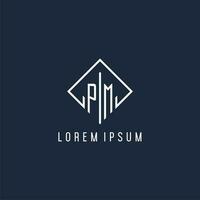 PM inicial logotipo com luxo retângulo estilo Projeto vetor