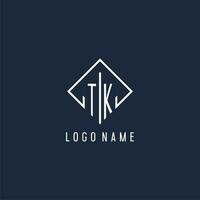 tk inicial logotipo com luxo retângulo estilo Projeto vetor