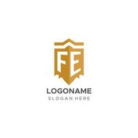 monograma fe logotipo com escudo geométrico forma, elegante luxo inicial logotipo Projeto vetor