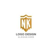 monograma nk logotipo com escudo geométrico forma, elegante luxo inicial logotipo Projeto vetor