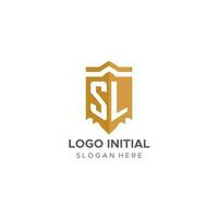 monograma sl logotipo com escudo geométrico forma, elegante luxo inicial logotipo Projeto vetor