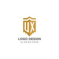 monograma ux logotipo com escudo geométrico forma, elegante luxo inicial logotipo Projeto vetor