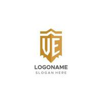 monograma ve logotipo com escudo geométrico forma, elegante luxo inicial logotipo Projeto vetor