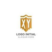 monograma xy logotipo com escudo geométrico forma, elegante luxo inicial logotipo Projeto vetor