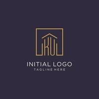 ku inicial quadrado logotipo projeto, moderno e luxo real Estado logotipo estilo vetor