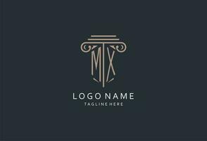 mx monograma logotipo com pilar forma ícone, luxo e elegante Projeto logotipo para lei empresa inicial estilo logotipo vetor