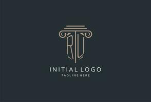 ru monograma logotipo com pilar forma ícone, luxo e elegante Projeto logotipo para lei empresa inicial estilo logotipo vetor