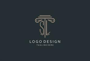 sl monograma logotipo com pilar forma ícone, luxo e elegante Projeto logotipo para lei empresa inicial estilo logotipo vetor