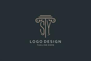 sy monograma logotipo com pilar forma ícone, luxo e elegante Projeto logotipo para lei empresa inicial estilo logotipo vetor