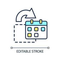 calendário modelo rgb cor ícone. trabalhos agendar. semanal planejador. projeto Linha do tempo. Tempo economizando. cronograma modelo. isolado vetor ilustração. simples preenchidas linha desenho. editável acidente vascular encefálico
