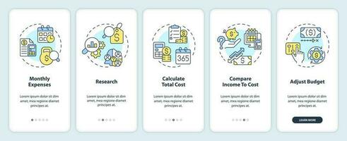 calcular custos do vivo onboarding Móvel aplicativo tela. básico precisar passo a passo 5 passos editável gráfico instruções com linear conceitos. interface do usuário, ux, gui modelado vetor