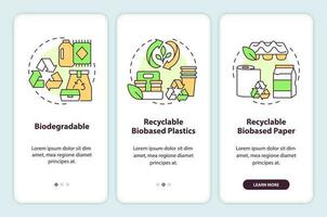 bio Sediada materiais onboarding Móvel aplicativo tela. reciclável produtos passo a passo 3 passos editável gráfico instruções com linear conceitos. interface do usuário, ux, gui modelado vetor