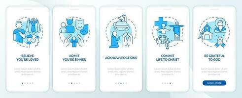 tornando-se cristão azul onboarding Móvel aplicativo tela. fé passo a passo 5 passos editável gráfico instruções com linear conceitos. interface do usuário, ux, gui modelado vetor