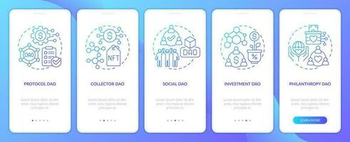 tipos do daos azul gradiente onboarding Móvel aplicativo tela. Internet indústria passo a passo 5 passos gráfico instruções com linear conceitos. interface do usuário, ux, gui modelado vetor