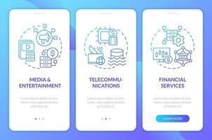 dados lago usar casos azul gradiente Móvel aplicativo tela. indústrias passo a passo 3 passos gráfico instruções com linear conceitos. interface do usuário, ux, gui modelado vetor