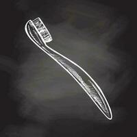 mão desenhado escova de dente rabisco esboço isolado em quadro-negro fundo. vetor ilustração. dor de dente tratamento.