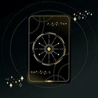 ouro tarot cartão com uma Estrela em uma Preto fundo com estrelas. tarot simbolismo. mistério, astrologia, esotérico vetor