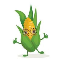 vegetal desenho animado personagem - milho. vegetal com uma face, braços e pernas. vetor gráfico.
