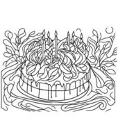 bolo coloração página. aniversário bolo coloração página para crianças e adultos. meio conteúdo coloração página para Amazonas kdp. coloração página do bolo vetor