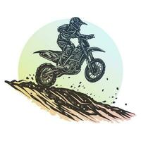 colorida sujeira bicicleta motocross dentro açao em a rastrear com uma vintage estilo ilustração vetor