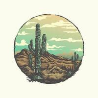 cacto em a selvagem oeste deserto Arizona com uma desenho animado vintage estilo ilustração vetor