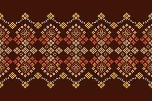 étnico geométrico tecido padronizar Cruz ponto.ikat bordado étnico oriental pixel padronizar Castanho fundo. resumo,vetor,ilustração. textura,vestuário,cachecol,decoração,motivos,seda papel de parede. vetor