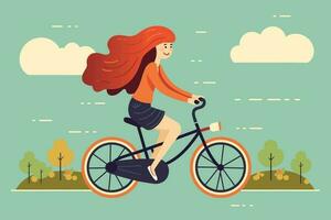 lindo menina equitação bicicleta vetor ilustração