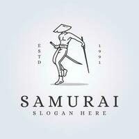 samurai com 2 Katana vestem cônico chapéu para logotipo vetor ilustração Projeto